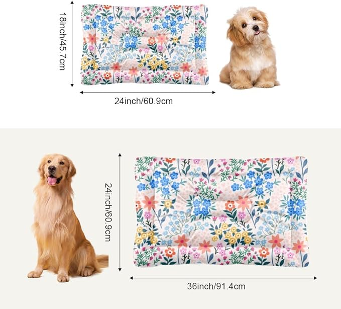 Red Blue and Pink Flowers Dog Mat Bed Non Slip Bottom Portable Pet Mat Washable Dog Crate Bed Cage Accessories Multi Scenario Multi Model Pad Gift Printed Car Sleeping Pad 24× 18 Inch