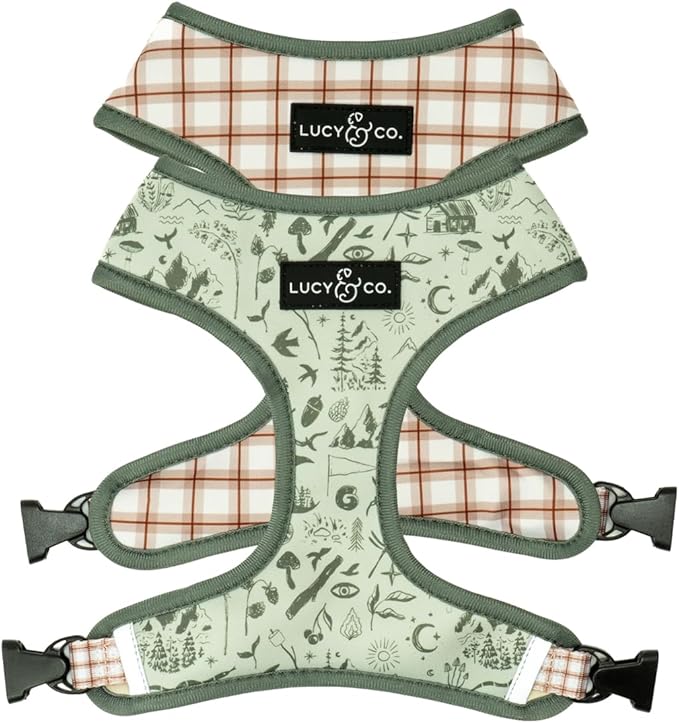 Lucy & Co. Cute Reversible Dog Harness Walking Halter - Best Designer Pet Harnesses for XS - XL Dogs - Padded Adjustable Vest for Easy Walking-XLarge-Green Outdoor Plaid