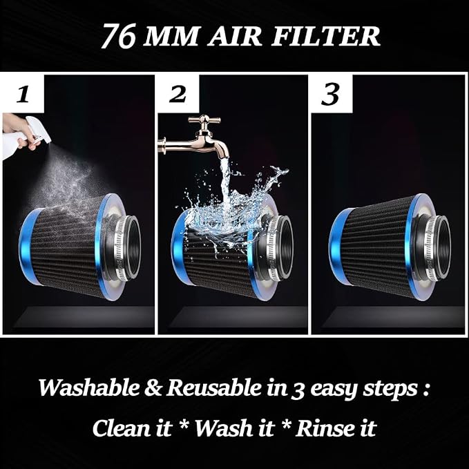 Cold Air Intake Filter, High Performance, Washable Filter, Clamp-On Replacement