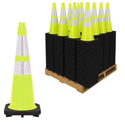 24 Pack 28" Inch Lime Traffic Safety Cones with Dual Reflective Collars - High Visibility Industrial Pylons Traffic Cones for Road, Parking Lots, Driving, Construction