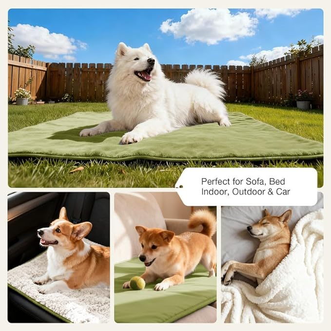 Lekereise Reversible Waterproof Dog Blanket, Super Soft Couch Cover for Dogs, Washable Leak-Proof Protector for Sofa Bed Car Seat, for Cats to Large Dogs (Green, 25" x 35")