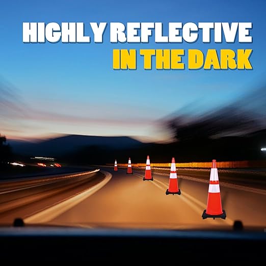 Traffic Cones 28 inch Orange 8 Pack Heavy Duty Safety Cones with Reflective Collars Fit Parking Lot,Driveway Road Traffic Control Construction Cones
