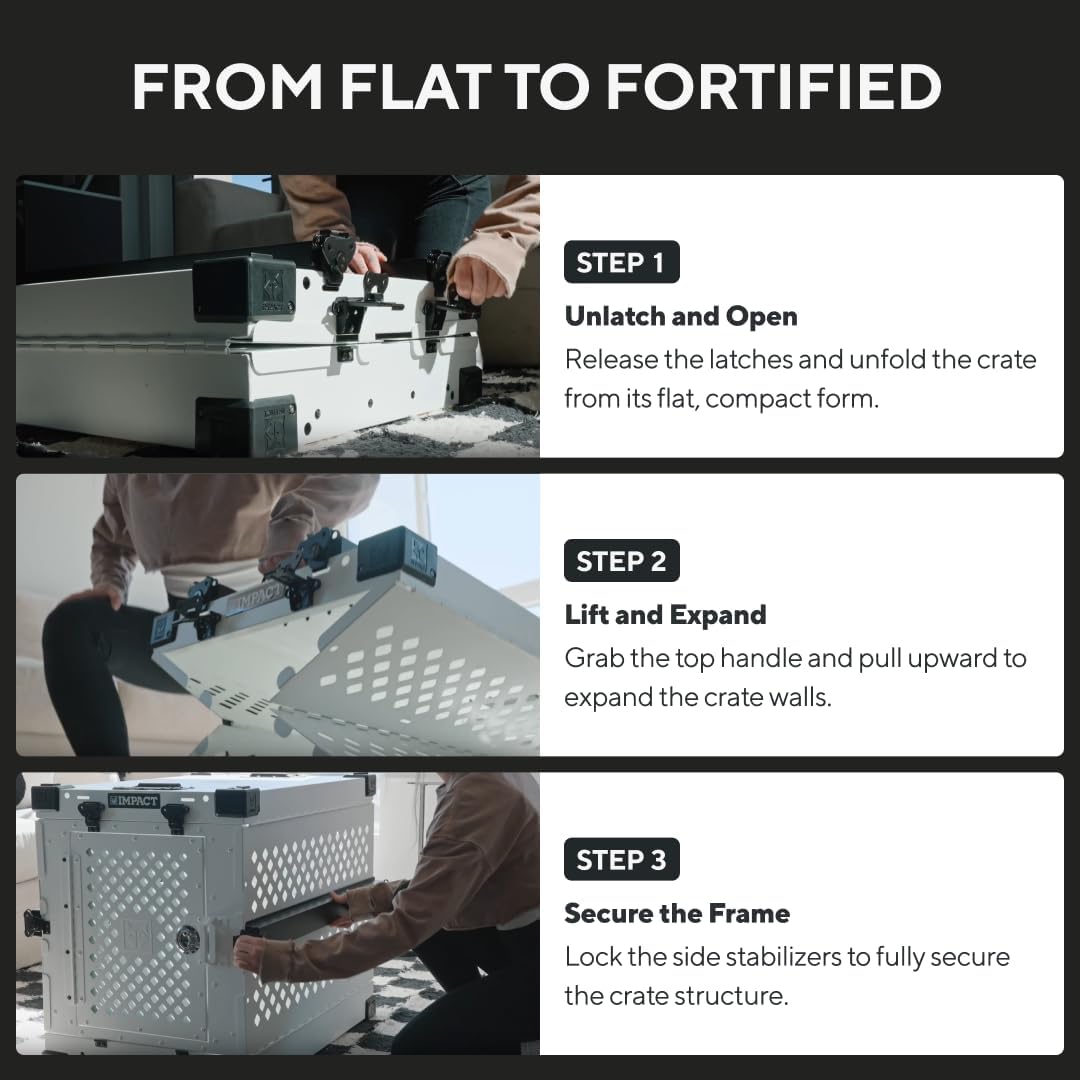 Impact Collapsible Dog Crate - Foldable Hard Crate for Extra Large Dogs - Heavy Duty Travel Kennel with Powder-Coated Aluminum - Quick Setup for Indoor & Outdoor (White, 40"+ (40.5" L x 27.5”W x 34" H