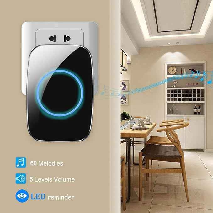 Wireless Doorbell, Waterproof Door Bell Kit, Distinguish Front and Rear Doors
