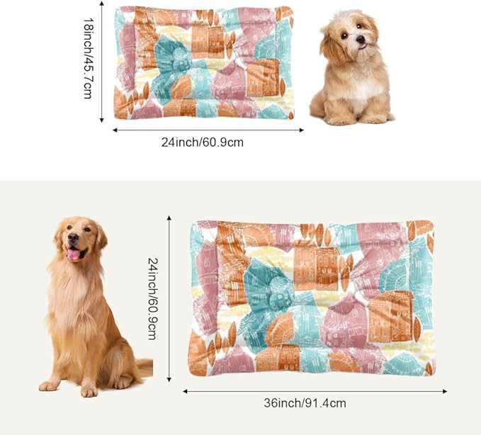Coloful Village Scene Modern Dog Bed Easy to Clean Dog Mats for Sleeping Pads Large Crate Pads Washable Non-Slip Bed for Small Crate Cute Mat Car Pillows Indoor Outdoor 36X24 Inch