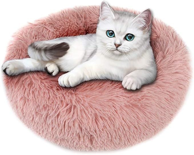 otoez Kitten Puppy Bed Extra Small XS Round Dog Cat Beds Anti Anxiety Plush Pet Calming Donut Bed with Non-Slip Waterproof Bottom, Washable (15.7", Pink)