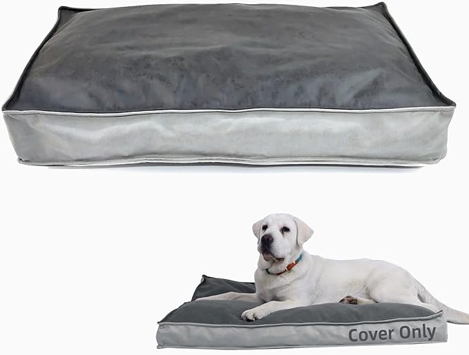 Dog Bed Covers Replacement Washable, Scratch Resistant Soft Faux Leather Dog Bed Cover with Zipper 47" L x 29" W x 4" H, Cover Only