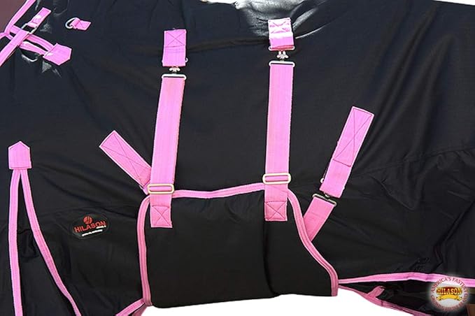 HILASON Black with Pink Trims 82 Inch 1200D Winter Waterproof Poly Horse Turnout Blanket Belly Wrap