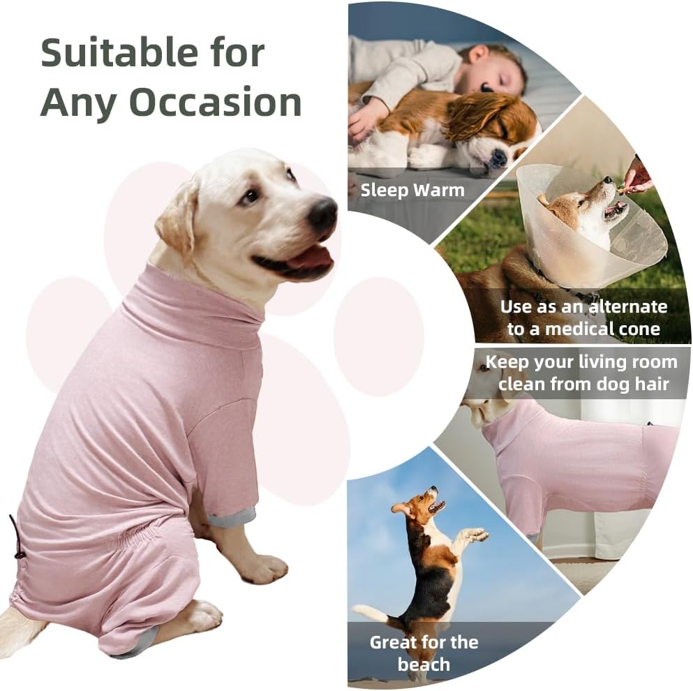 Dog Pyjamas PJS Sweater Clothes and Home Clothing Suitable for Small to Medium Breeds of Dogs, Dog Neutering Suits, Extra-Large Stretch Fabric, Four-Legged Clothes (Thin Pink, L)