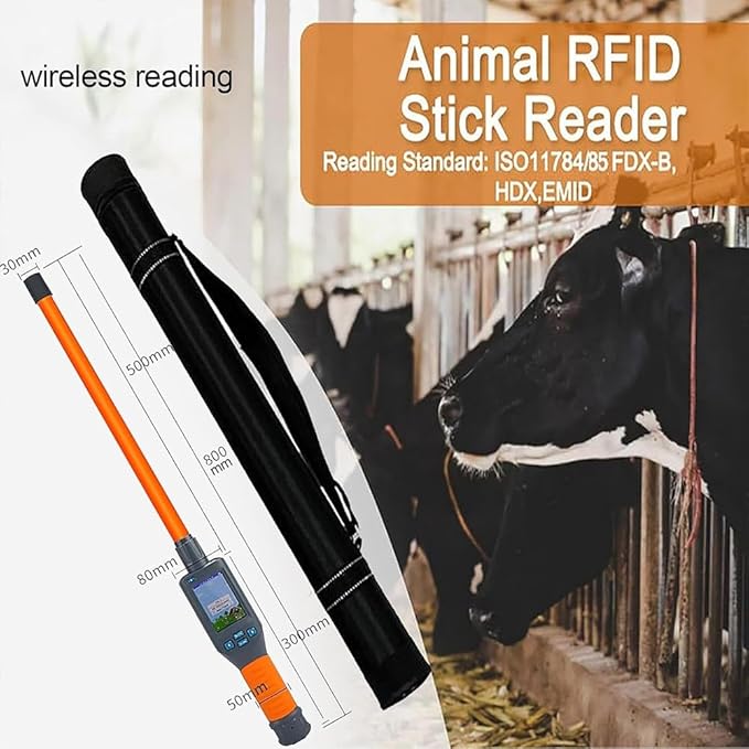 Animal Ear Tag Stick Scanner with LCD Display, Pet Microchip Scanner Reader Handheld Universal RFID Tag Identifier, Quick (<100ms) Reading & 20000 Records Storage, 30s Auto Power Off