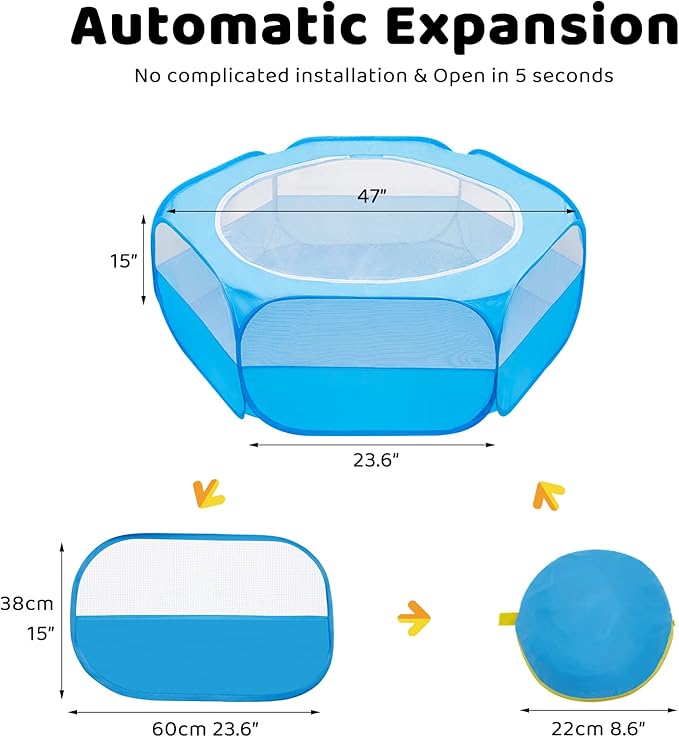 Amakunft Small Animal Pop-Up Playpen with Mesh Cover, 47'' x 23.6'' x 15'' Chicken Brooder Box, Play Pen Indoor Outdoor for Guinea Pigs, Bunny, Rabbits, Ferrets, Chinchillas, Kittens