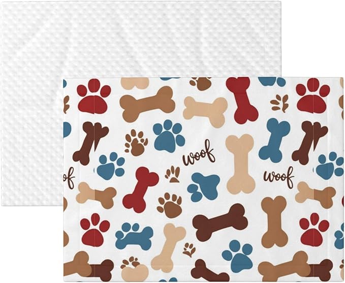 Reversible Dog Blanket for Beds Couches, Dog Bones Paw Prints Cream, Double Sided Cat Blanket with Textured Dot Feel and Smooth Feel for Seasonal Comfort All Year