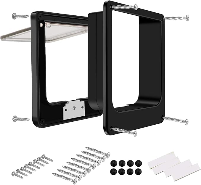 CEESC Medium Cat Door for Interior/Exterior Door, Weatherproof, Black, Rotary 4 Way Locking Pet Door for Cats & Dogs with Circumference < 15.75", Upgraded Version