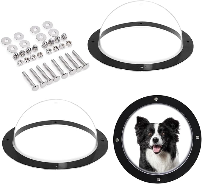 2 Pack Dog Fence Window,12.4 in Acrylic Clear Pet Dome View Playground Doggie Wood Fence Window Bubble Peek Window for Dog and Cats Deep 4.7 Inch(XL)