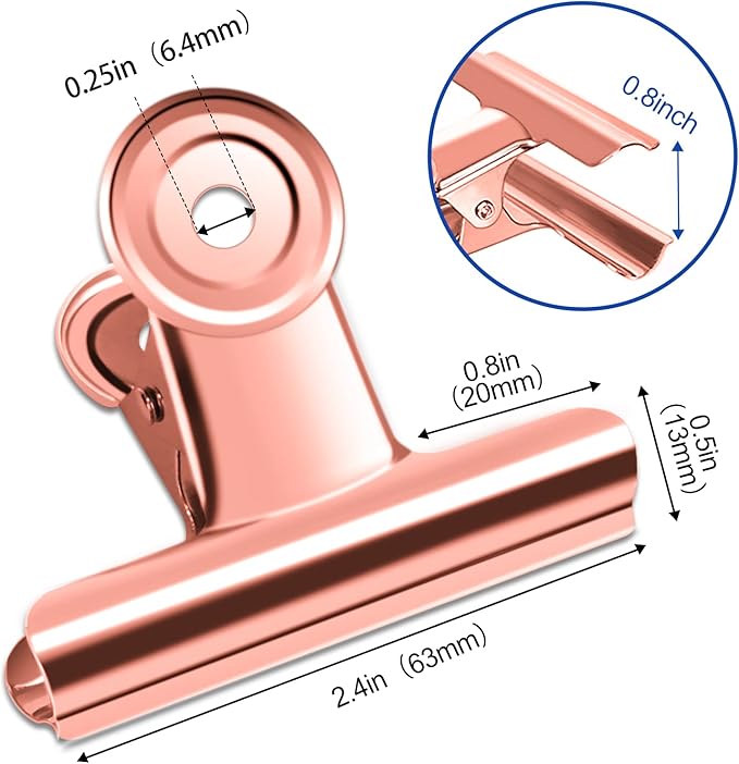 10 Pack Large Metal Hinge Clips 2.5 Inches Bull Hinge Paper Clips Bulldog Clips for Crafts, Photo, Drawing, Food Bags at Home, Office, School, Shop, Rose Gold, 63mm