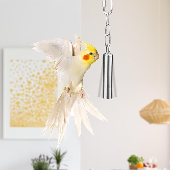 Hypeety Stainless Steel Bell Bird Toys Chew Toy for Parrot, Macaw, African Greys, Small Cockatoo, Parakeet, Cockatiels Heavy Duty Bird Cage Stand Toys (2 PCS-S)