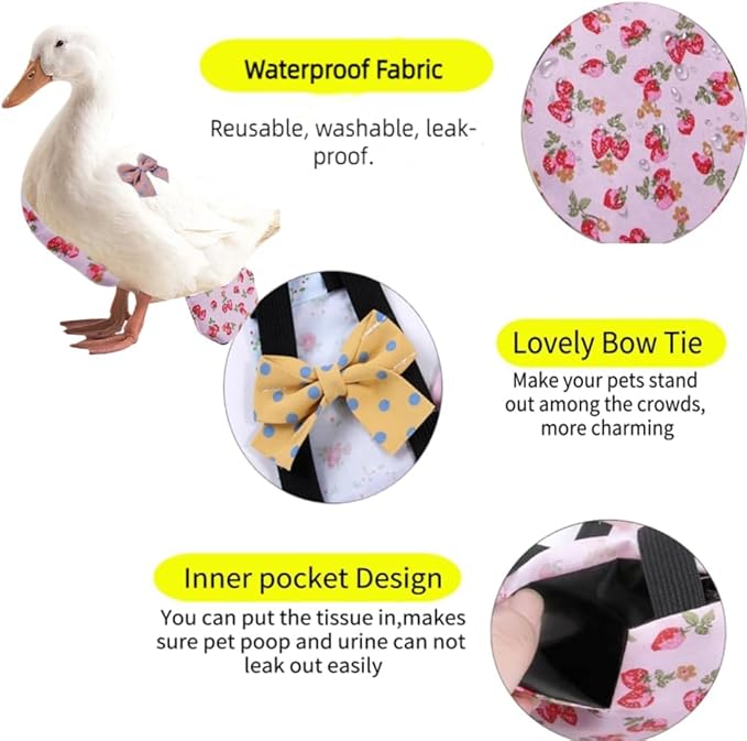 MANON ROSA Chicken Diapers Bantam Hens - Reusable 6-Piece Set with Bow Ties Poultry Nappies Washable Waterproof for Geese Pet Ducks Silkie(6D20P S)