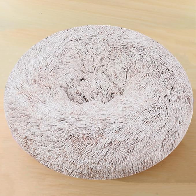 Calming Large Dog Bed & Cat Bed, 43 Inch Anti-Anxiety Donut Dog Cuddler Cat Bed, Warming Cozy Soft Dog Round Bed, Fluffy Faux Fur Machine Washable Pet Cushion for Medium Dogs & Cats (Coffee White)
