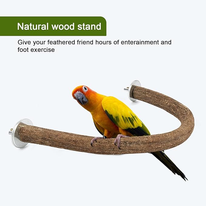Rypet 2PCS Natural Wood Bird Perches for Cage,Wooden Parakeet cage Accessories,Parakeets Stand Perch,U Shape Parrot Perch Bird Stand Toys for Parakeet, Conure, Cockatiel, Budgie, Lovebirds L