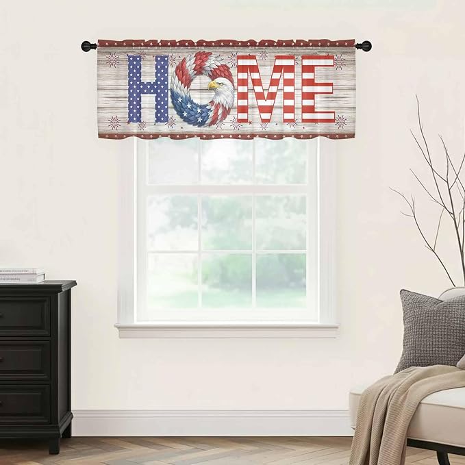 4th of July Sheer Valances for Windows 42"x12", Light Filtering Kitchen
