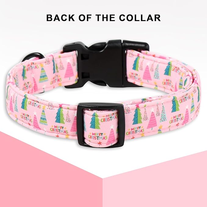 Unique Style Paws Christmas Dog Collar, Pink Dog Collar with Christmas Trees Pattern, Lightweight & Adjustable Pet Collar with Plastic Buckle for Small, Medium, Large Boy Girl Dogs