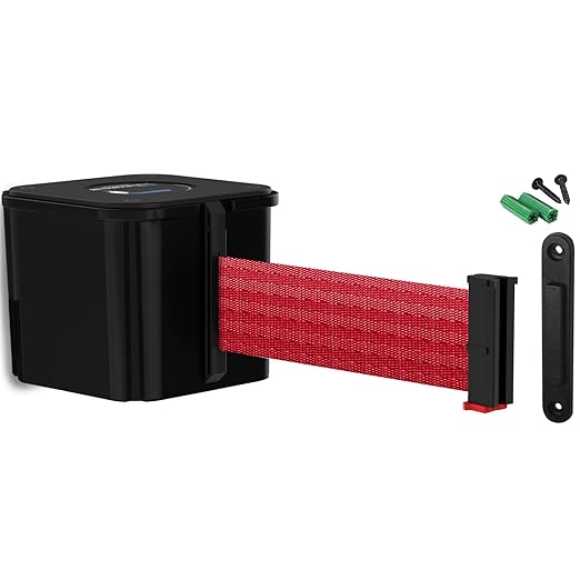 WM412 Retractable Belt Wall Mounted Smooth Black Crowd Control Barrier and Receiving End, 15' Red Belt