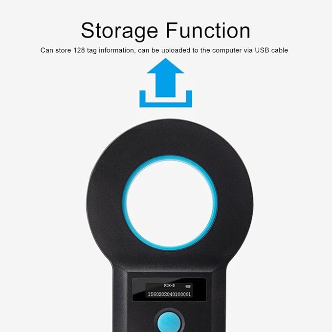 Diyeeni Portable Pet Chip Scanner, Animal Handheld Reader, 128 Sets of Data Storage, 15 Digits Animal Chip Registration RFID Microchips Scanner, USB Connects to PC (Black)