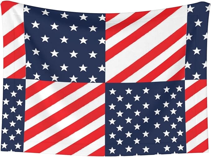 Double Sided Plush Pet Blanket for Small Large Animals, American Flag Plaid Pattern, Reversible Throw with Dimpled Dot Side and Flat Side for Kennels Living Rooms