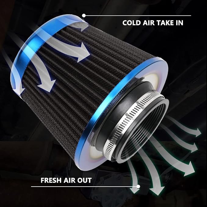 Cold Air Intake Filter, High Performance, Washable Filter, Clamp-On Replacement