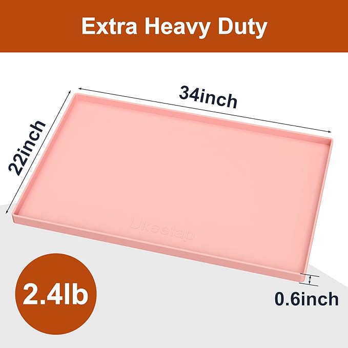 Extra Thick Silicone Mat Waterproof with Raised Edge 34" x 22", Under Sink Mat for Kitchen & Bathroom, Kitchen Cabinet Liner, Multi-Purpose for Storage & Protection, Pink