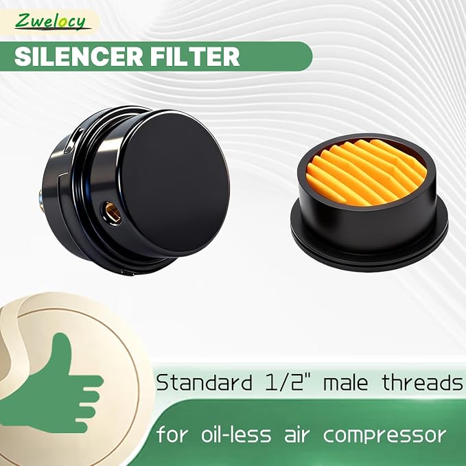 Air Compressor Silencer Filter, 1/2" Thread, 20mm Metal Noise Muffler,