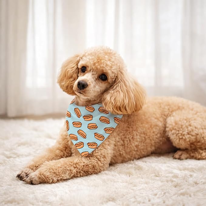 Hot Dog Pattern Pet Bandana, Cute Food Themed Pet Kerchief, Adjustable Triangle Dogs Scarf for Hot Dog Lovers, Comfortable Pets Bandana for Small Medium Dogs
