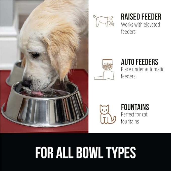 GORILLA GRIP 100% Waterproof Raised Edge BPA Free Silicone Pet Feeding Mat, Dog Cat Food Mats Contain Spills Protects Floors, Placemats for Cats and Dogs Water Bowl, Pets Accessories 16x10, Red