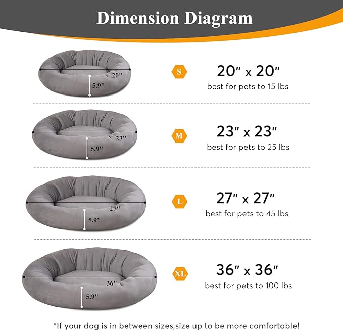 KASENTEX Dog Bed, Round Dog Beds for Medium/Large Dogs, Anti Slip and Machine Washable (Brown 27x27 Inches)