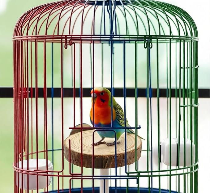 Wood Bird Perch Stand for Cage, Natural Round Wooden Parrot Platform Bird Perch Bird Toy for Canary Parakeet Cockatiel Parrot Budgie Sparrow (2 Pcs, 3.3inch & 2.7inch)