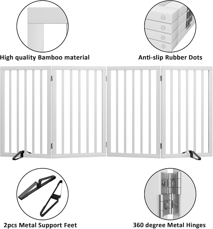 Dog Gate 32" Tall Freestanding Dog Gate for Doorways Foldable Pet Gate for Dogs Indoor (White,4 Panel)