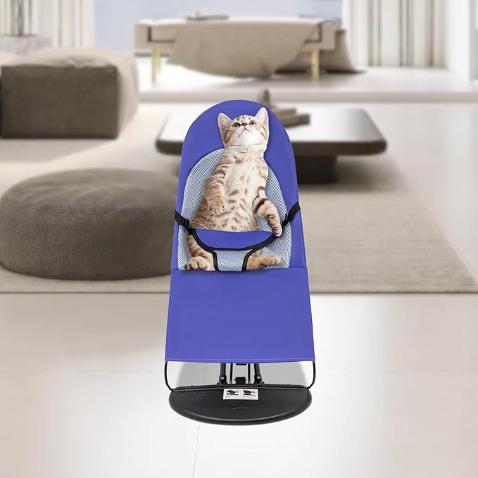Pet Rocking Chair, Portable Foldable Pet Rocker Bed with 3-Level Height Adjustment, Pet Hammock for Small Dogs & Cats up to 33lbs, Breathable Mesh Hanging Bed with Safety Buckle (Purple)