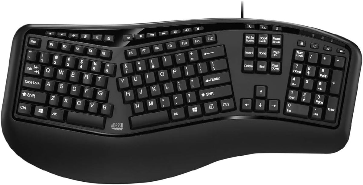 Adesso Ergonomic USB Keyboard, 105-Key US Layout AKB-150UB