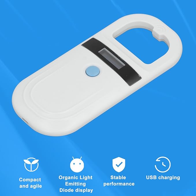 Pet Microchip Reader Scanner Animal Tag Reader, Portable Animal Chip ID Reader 134.2KHz 128 Records Data Storage Animal Chip Scanner for Pet Livestock Wildlife 5V