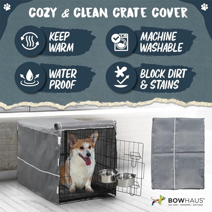 30-Inch Single Door Dog Crate Kit Includes Crate Cover, Dog Bed & 2 Bowls and Bowl Racks, Indoor Dog Cage Bundle Set, Foldable Wire Metal Dog Kennel w/Pan for Small, Medium Dog