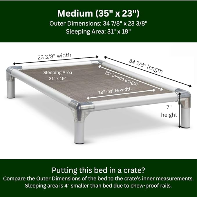 Kuranda Chewproof Elevated Pet Bed - Silver Aluminum - 35" x 23" - Sunsure Textilene - Sierra