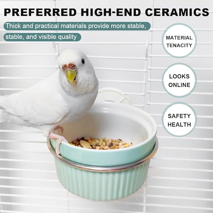 Ceramic Bird Feeder for Cage Bowl - Auto-Refill Easy Clean Dishwasher Safe Food Dish for Parrots Cockatiels & Small Birds