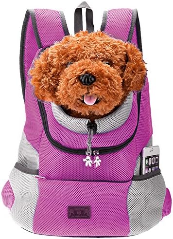 Mogoko Cat Dog Backpack Carrier, Puppy Pet Front Pack with Breathable Head Out Design and Double Mesh Padded Shoulder for Outdoor Travel Hiking (L, Pink)