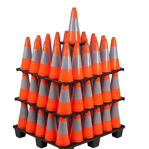 (360 Pack Pallet) BESEA 18 Inch Orange PVC Traffic Cones with Black Base, High-Visibility Reflective Parking Cones, Durable Construction Safety Cones for Roads, Worksites, and Parking Areas