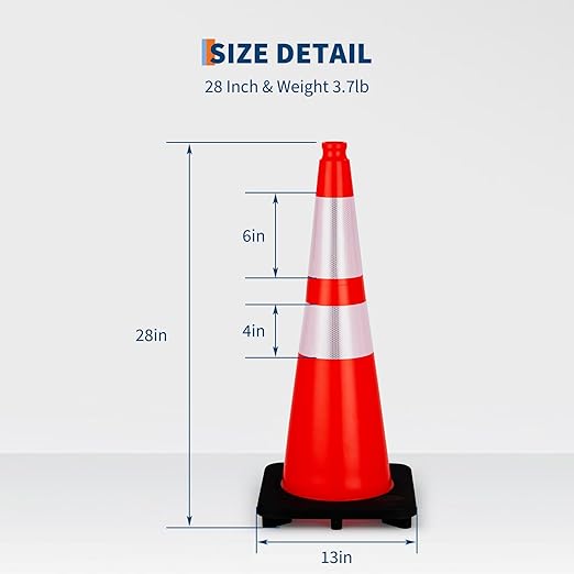 Traffic Cones 28", ExploreHorizon 10 PCS Safety Cones, PVC Orange Safety Road Parking Cones with 2 Reflective Collars,Hazard Construction Cones for Home Traffic Parking