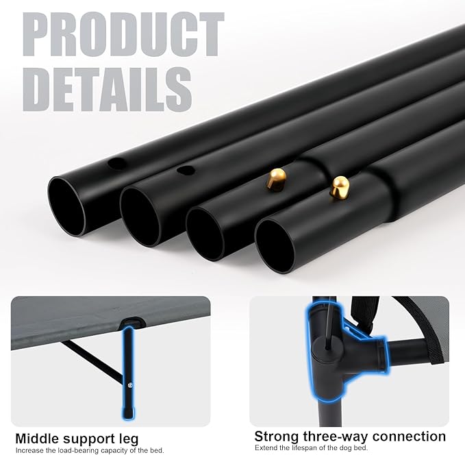 42'' Outdoor Elevated Dog Bed with Canopy, Raised Dogs Bed with Six Support Feet,Breathable Cooling Dog Cot Beds Medium Large Size Dogs,Outdoor Pet Hammock Beds,Outside Pet Beds with 4 Ice Pack(Large)