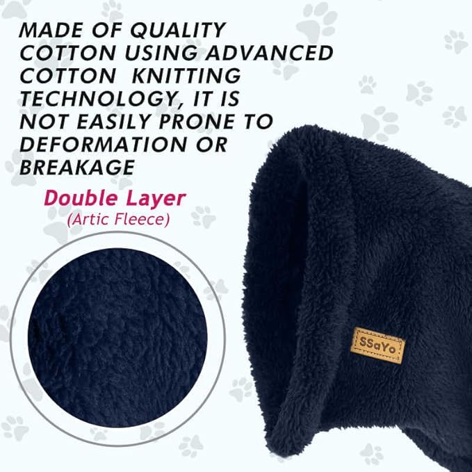 Dog Ear Muffs Noise Protection - Soft Calming Hood for Anxiety Relief, Fireworks, Thunder, Grooming & Vet Visits - Elastic Band & Comfortable Neck Warmer for Travel (Navy, Medium)