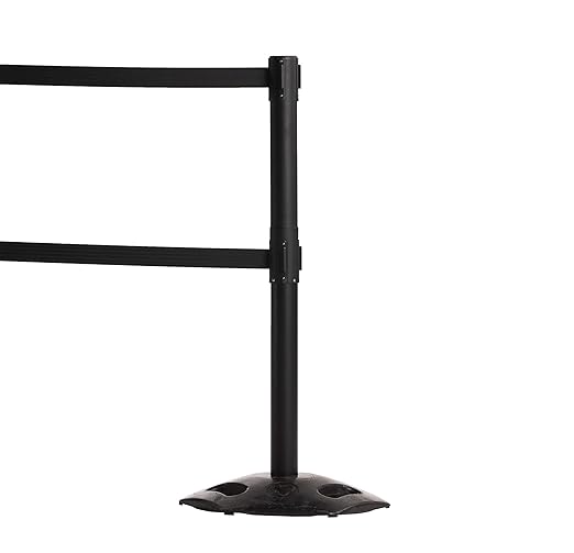 CCW Series WBB-200D - Set of 2 Retractable Dual Belt Barrier Stanchion, Heavy Duty Rubber Base, Black Post (9 Foot Belt, Red with"NO Parking" White Letters Belt)