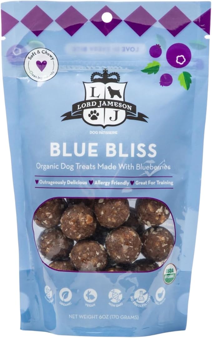 Lord Jameson Blue Bliss and Berry Best Bundle – Organic Soft & Chewy Dog Treats, Allergy Safe Dog Treats for Training & Snacking, Gluten Free & Plant-Based, Made in USA