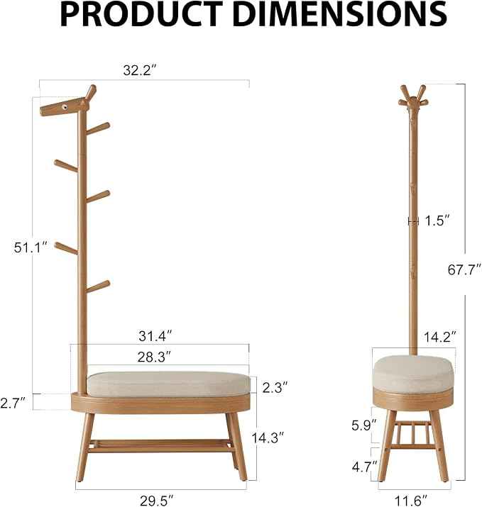 AQIMUELE Shoe Bench Entryway, Coat Rack